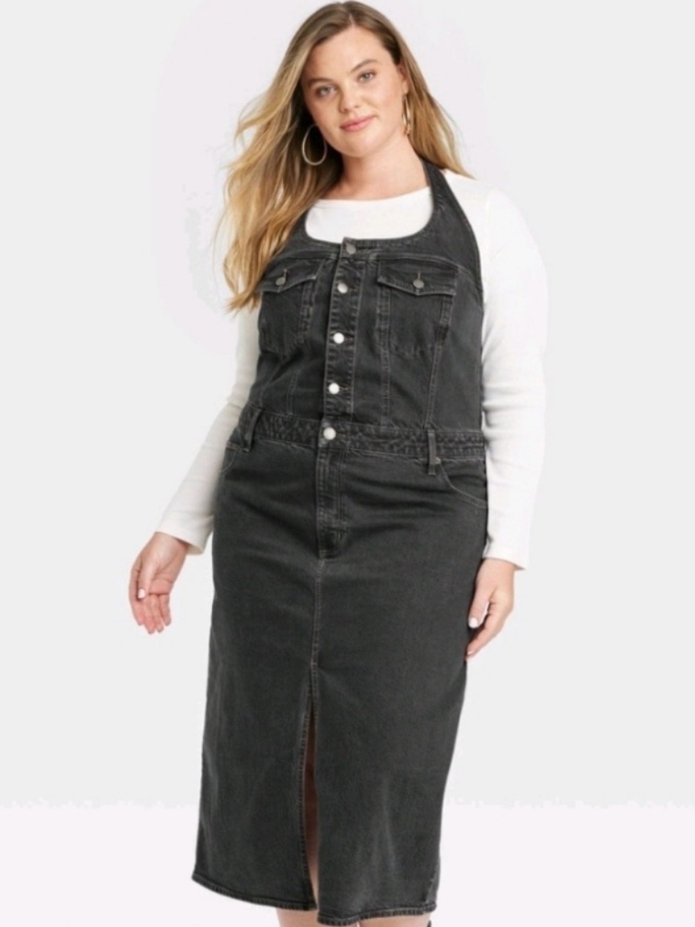 Universal Thread Women's Denim Midi Halter Dress Black Wash